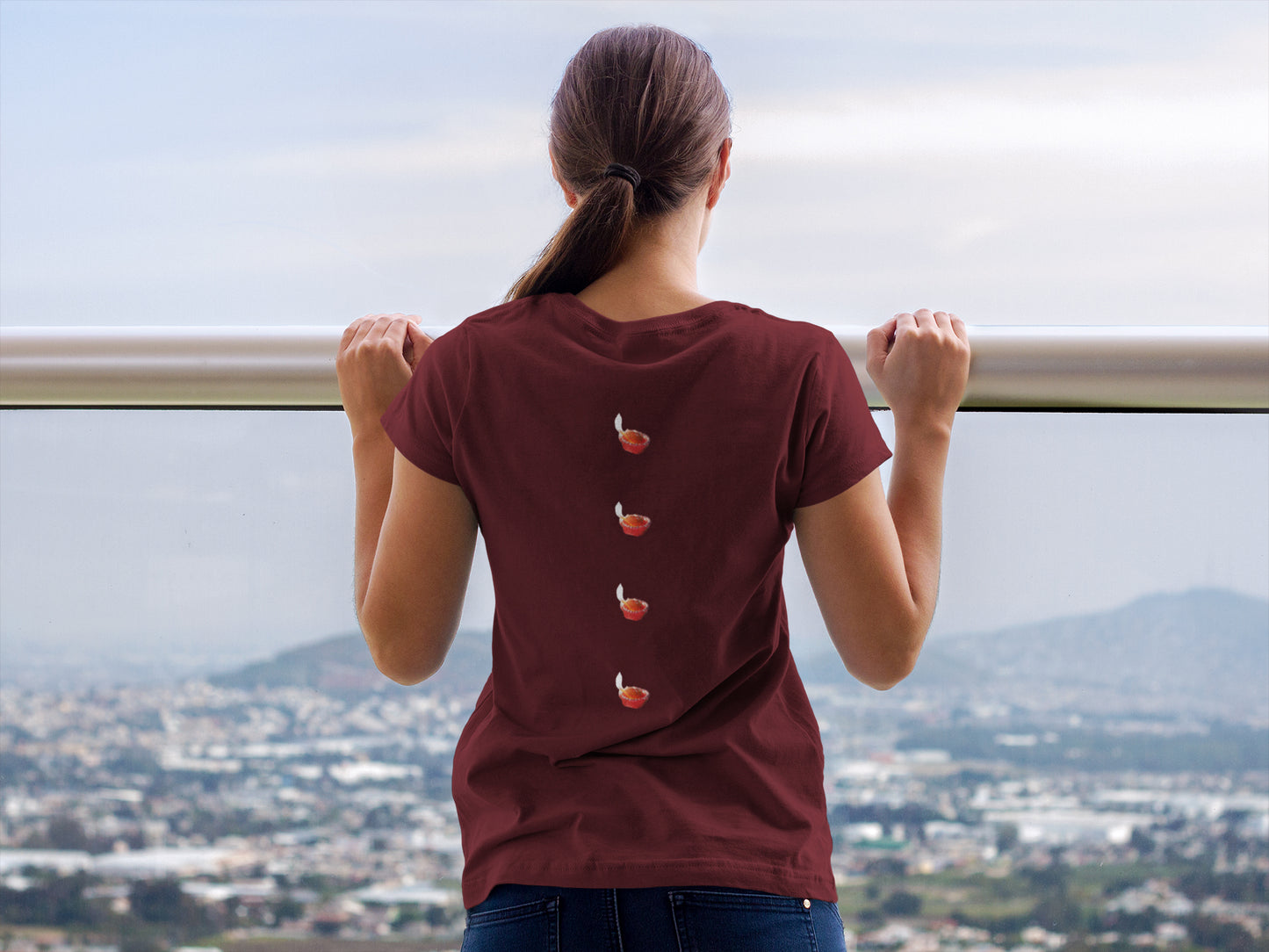 Diya Button Back Print Sommer-T-Shirt für Damen