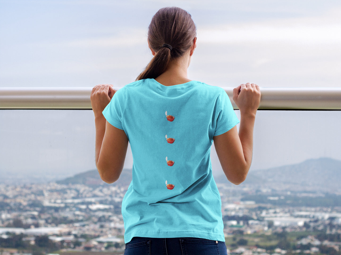 Diya Button Back Print Sommer-T-Shirt für Damen