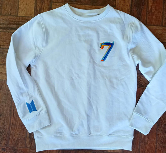 BTS Map Of The Soul Embroidered White Premium Unisex Sweatshirt