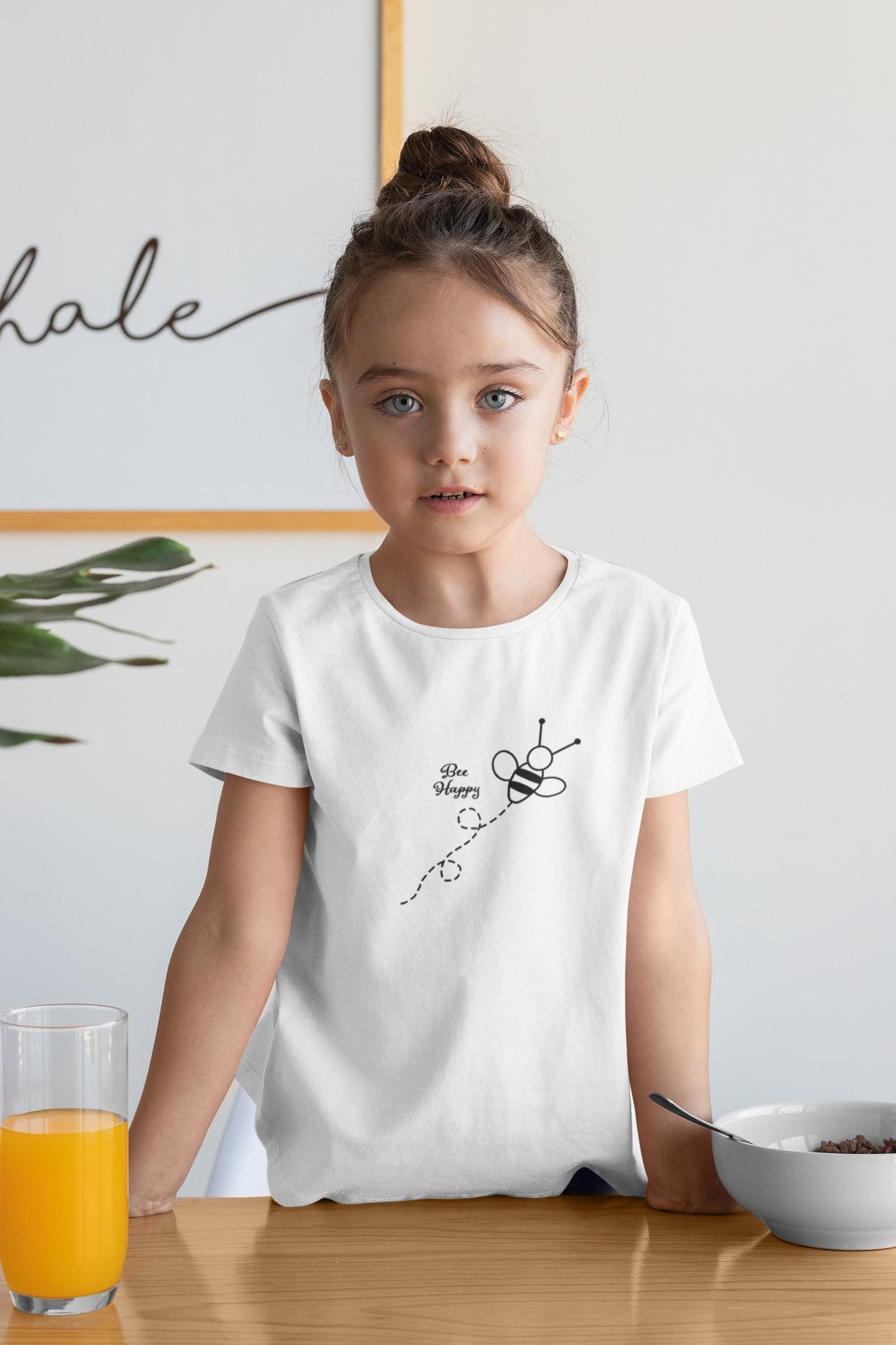 Be Happy White Print Summer T-shirt for Girls