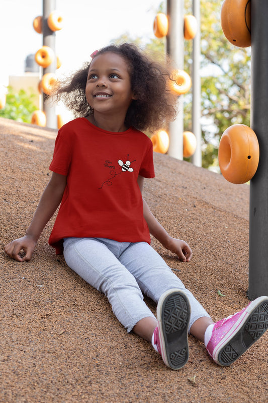 Be Happy White Print Summer T-shirt for Girls