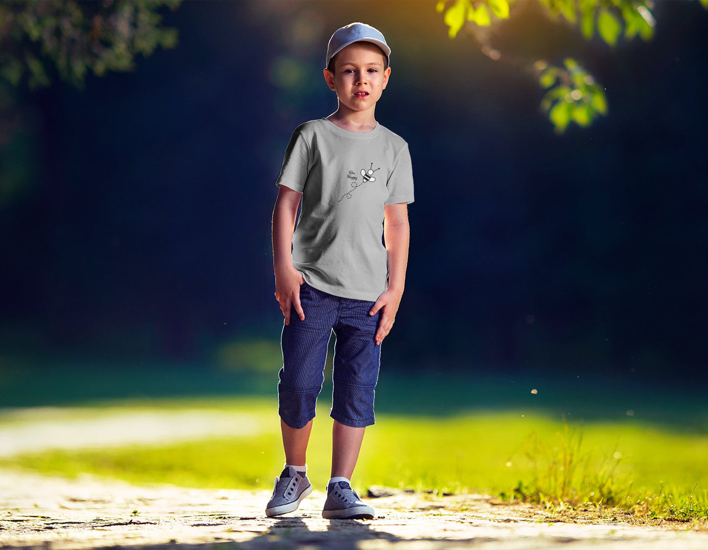 Summer T-shirt for Boys(BEE HAPPY WHITE)
