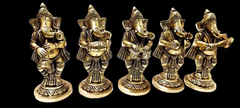 Messing-Ganpati-Musikstatuen-Set