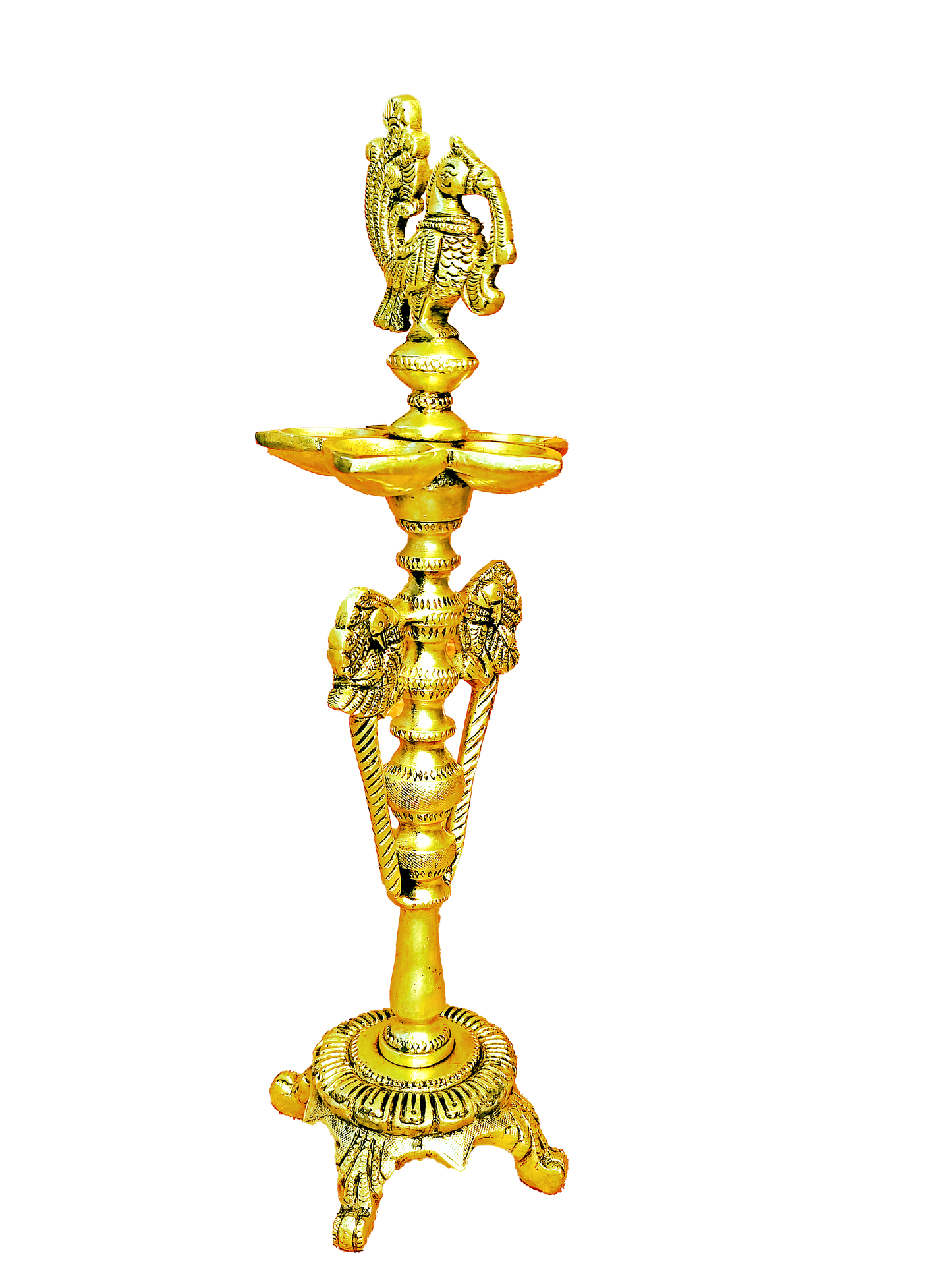 Brass Long Standing 5 Diya With Bird Design