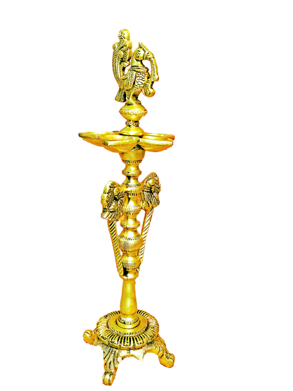 Brass Long Standing 5 Diya With Bird Design