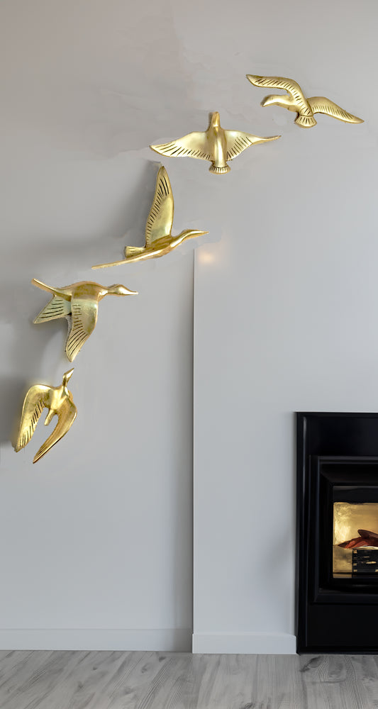 Brass Birds Wall Decor Set of 5