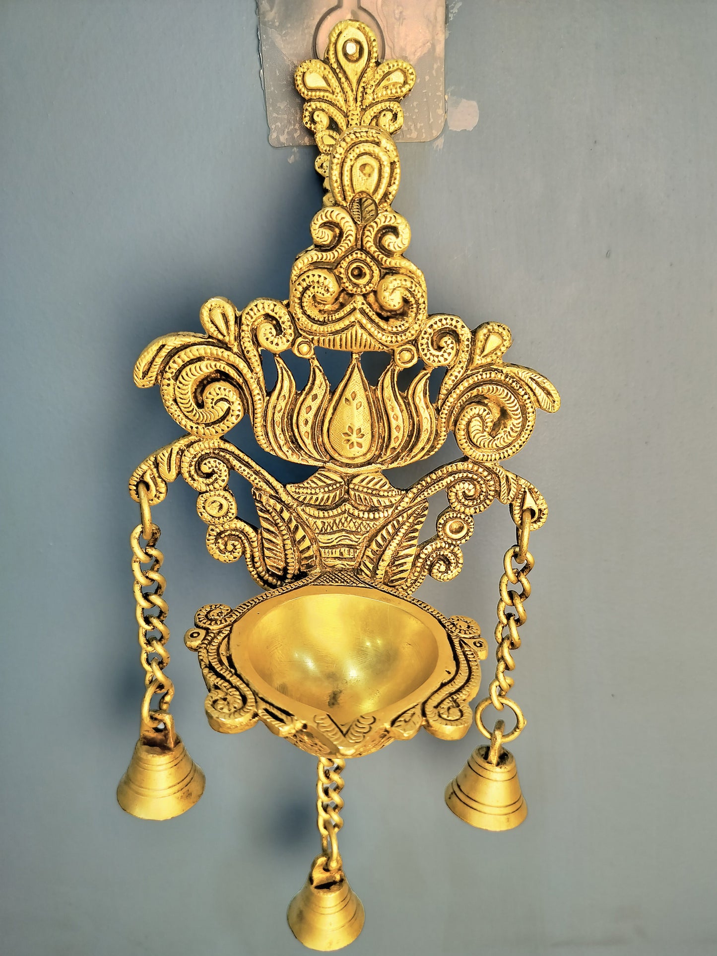 Brass Lotus Diya Bells Wall Hanging Home Decor