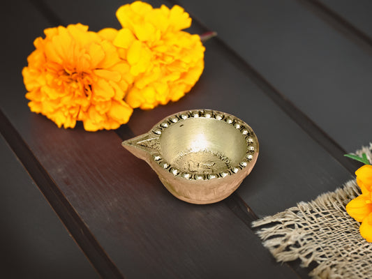 Brass Diya With Dot Border