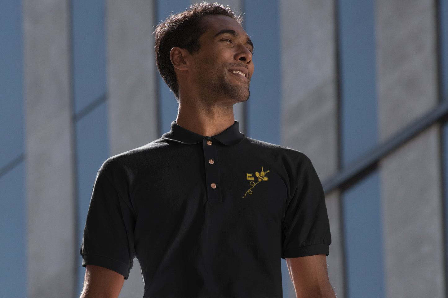 Bee Happy Y Embroidered Polo T-shirt for Men