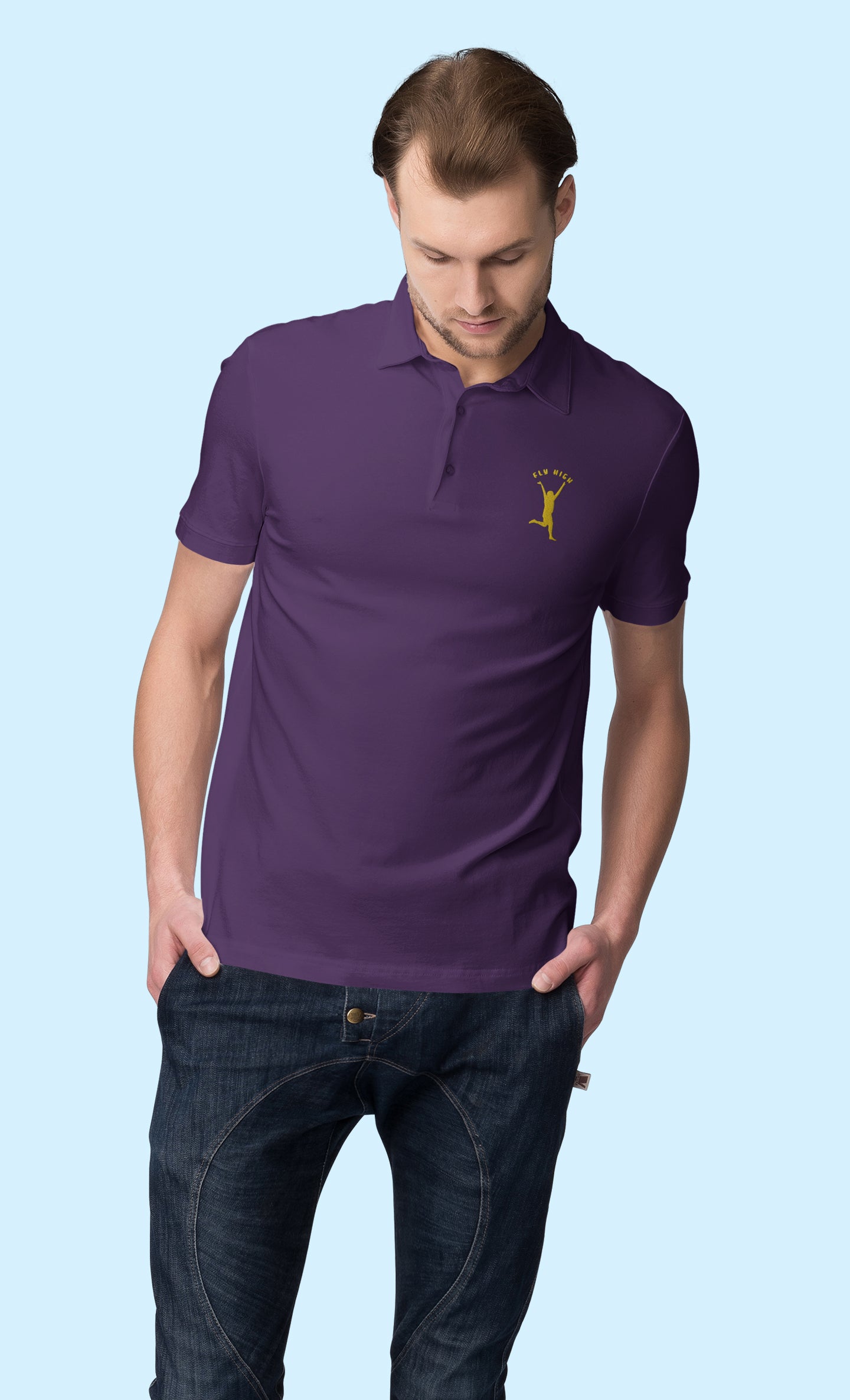 Fly High Y Embroidered Polo T-shirt for Men