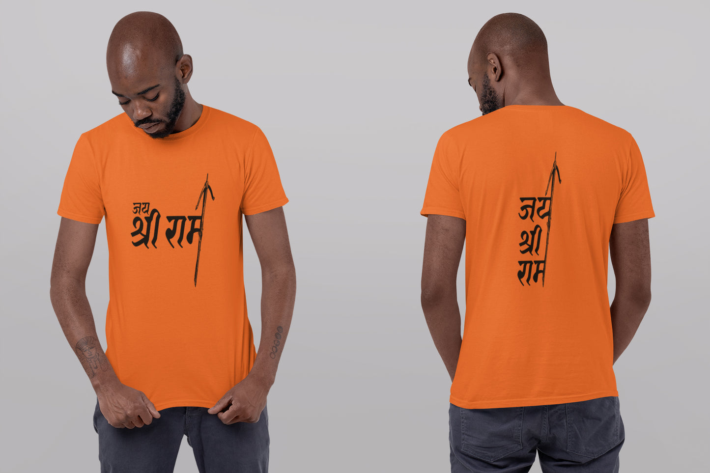 Jai Shri Ram Front Back Black Print Summert T-shirt For Men