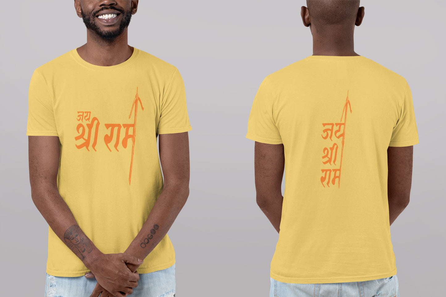Jai Shri Ram Front Back Orange Print Summert T-shirt For Men