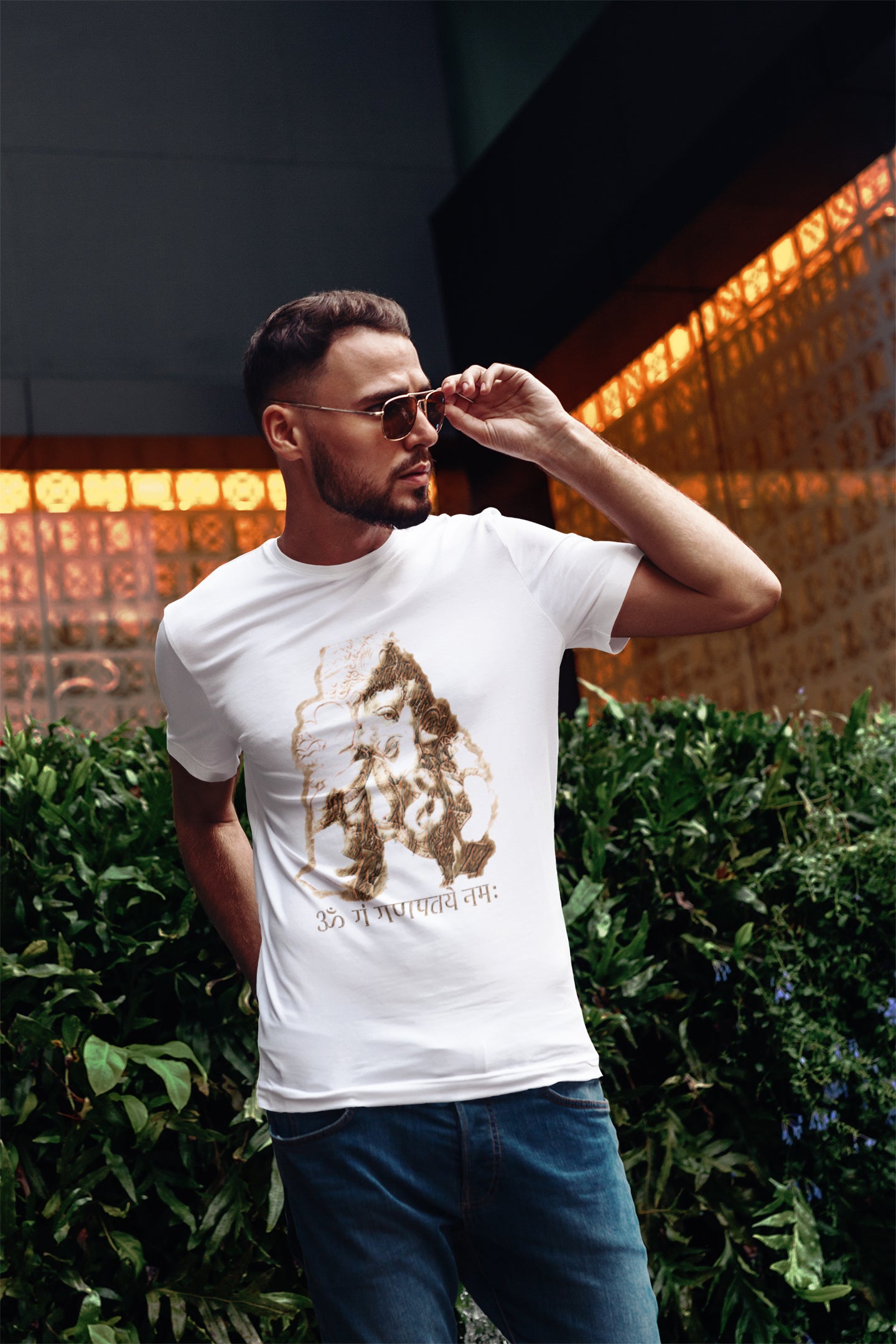 Ganpati Cutout White Summer T-shirt for Men