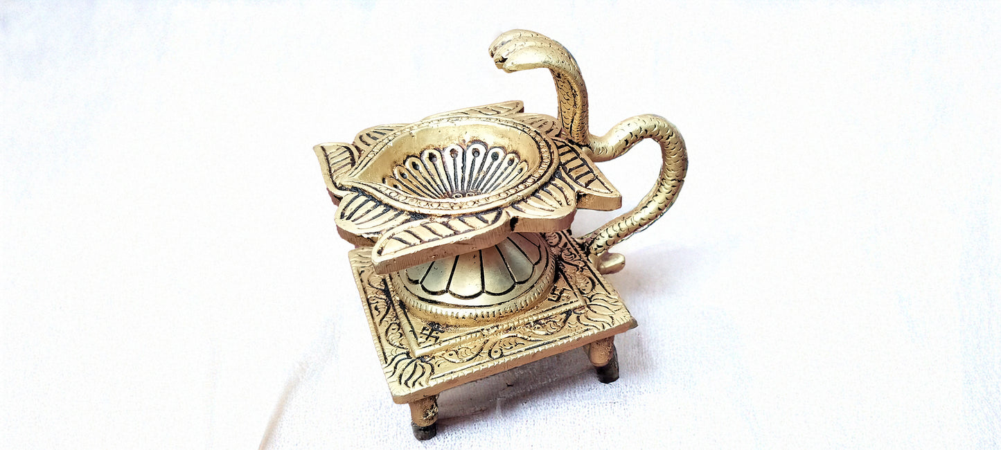 Brass Swastik Snake Standing Diya