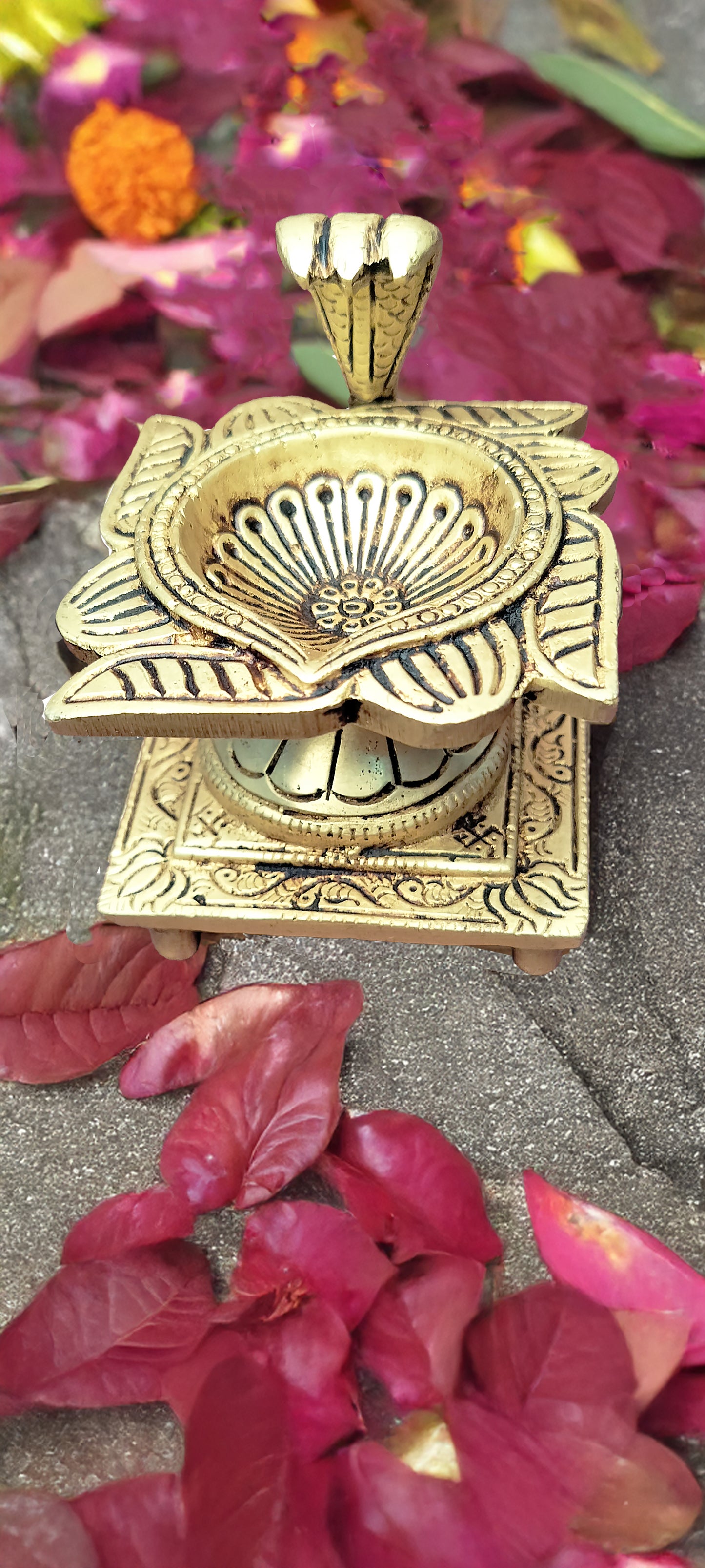 Brass Swastik Snake Standing Diya