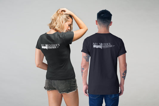 Sommer-T-Shirt-Kombination „My Sister's Protector/My Brother's Keeper“ mit Rückenaufdruck