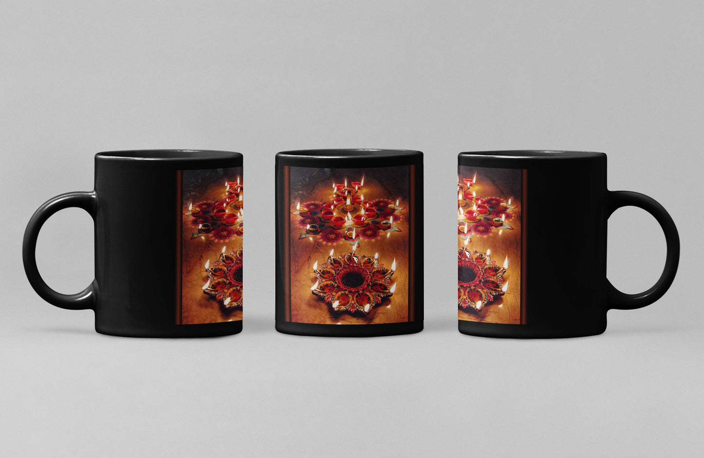 Black Coffee Mug ( Diya Rangoli )