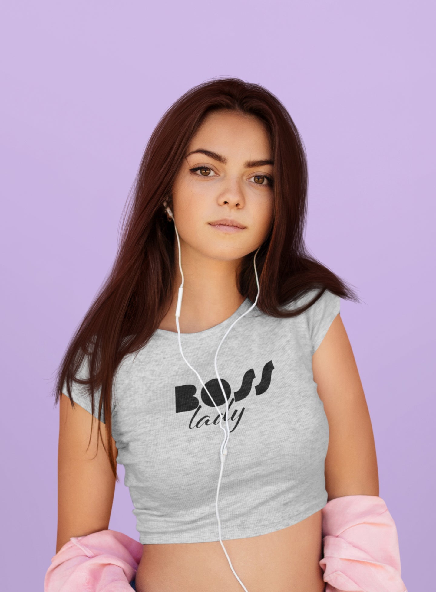 Boss Lady Schwarz bedrucktes Crop-Top für Damen