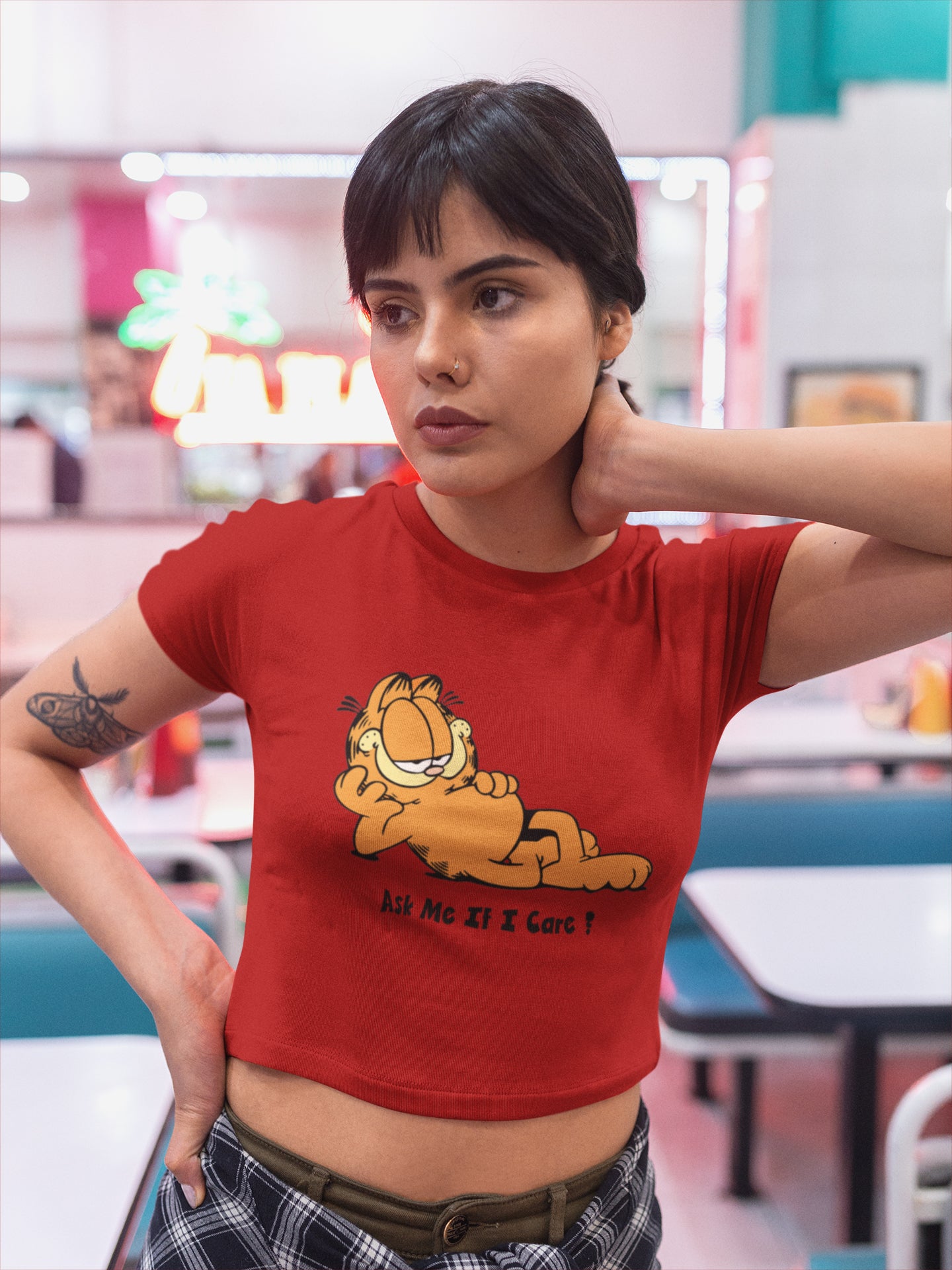 Garfield Ask Me If I Care Crop Top For Ladies