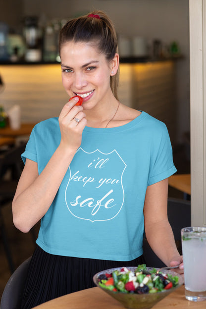 I'll Keep You Safe Crop Top For Women White Print