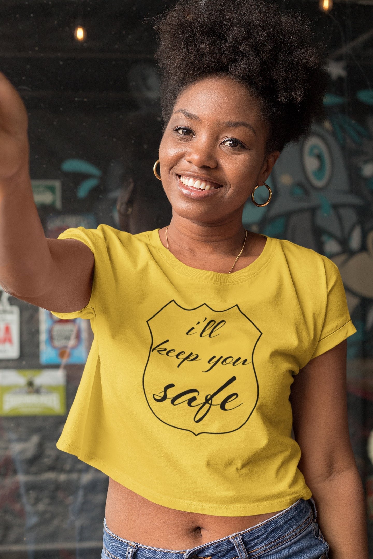 „I'll Keep You Safe“-Crop-Top für Damen mit schwarzem Aufdruck