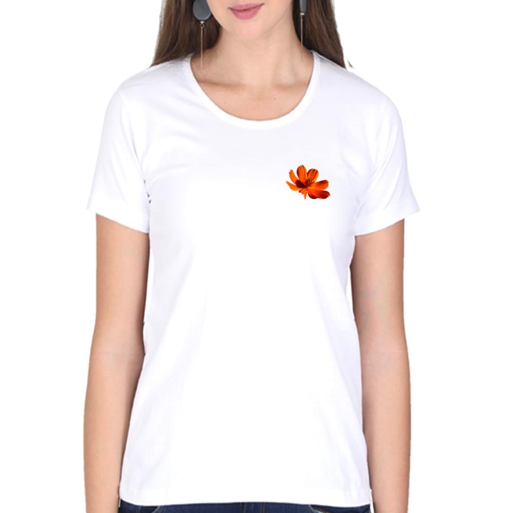 Flower Head Pocket Print Summer T-shirt for Women