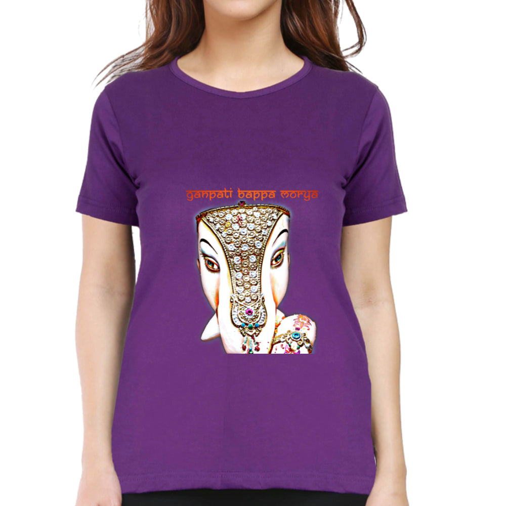 Ganpati Bappa Morya Pencil Colour Summer T-shirt for Ladies