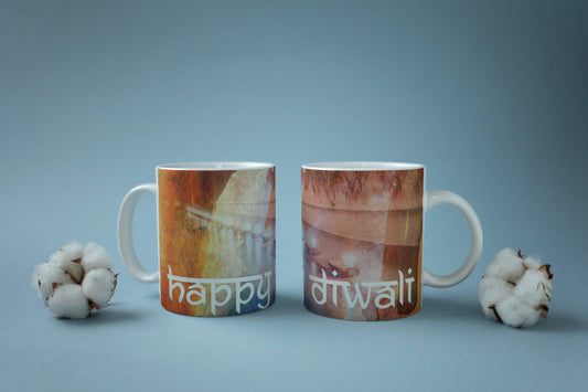 White Coffee Mug ( Happy Diwali Diya Paint Wash )