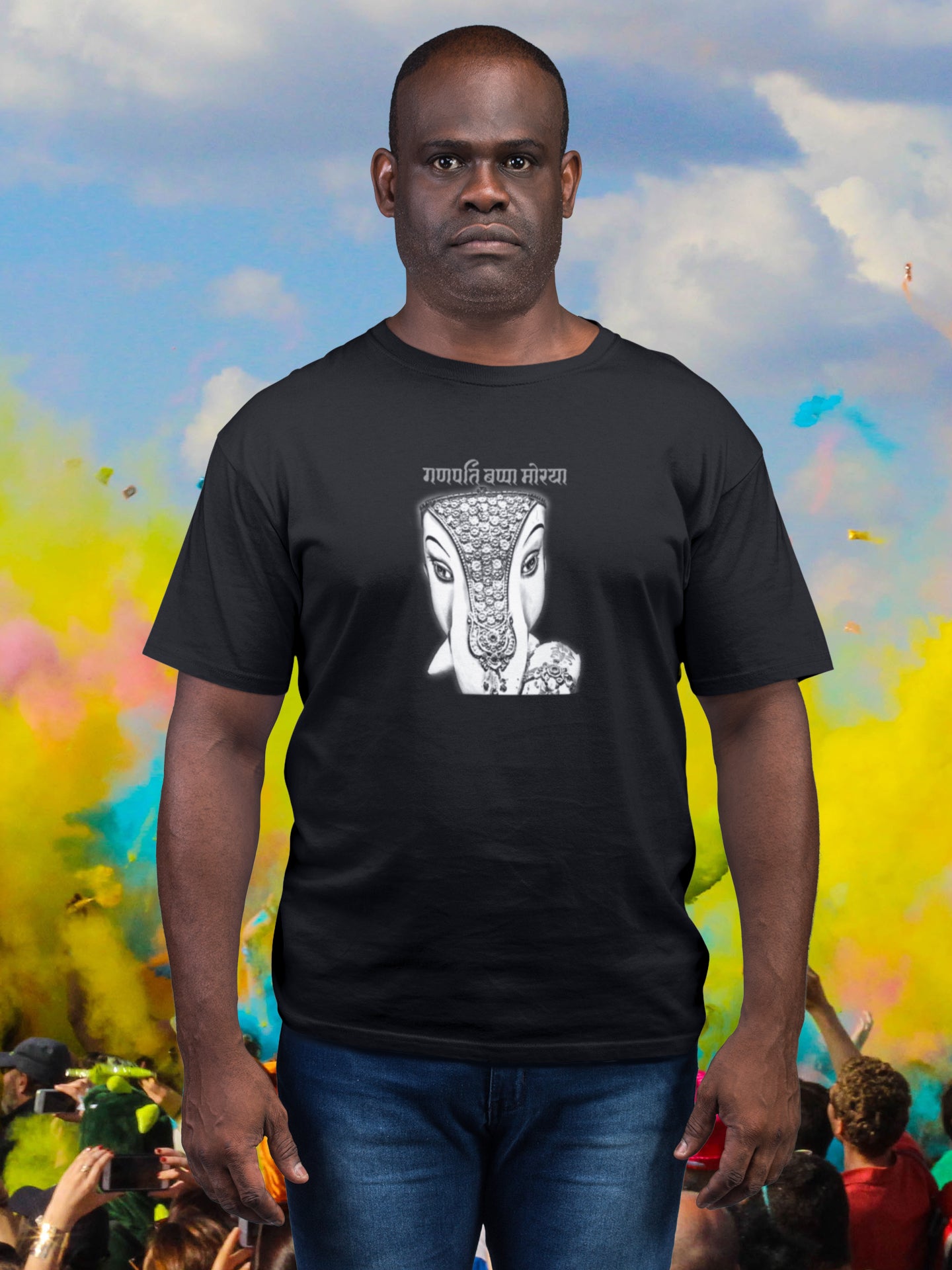 Ganpati Half Pencil Sketch Summer T-shirt for Men