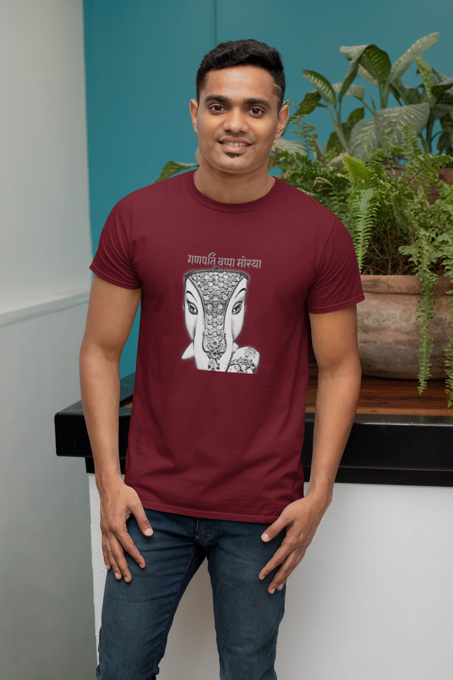 Ganpati Half Pencil Sketch Summer T-shirt for Men