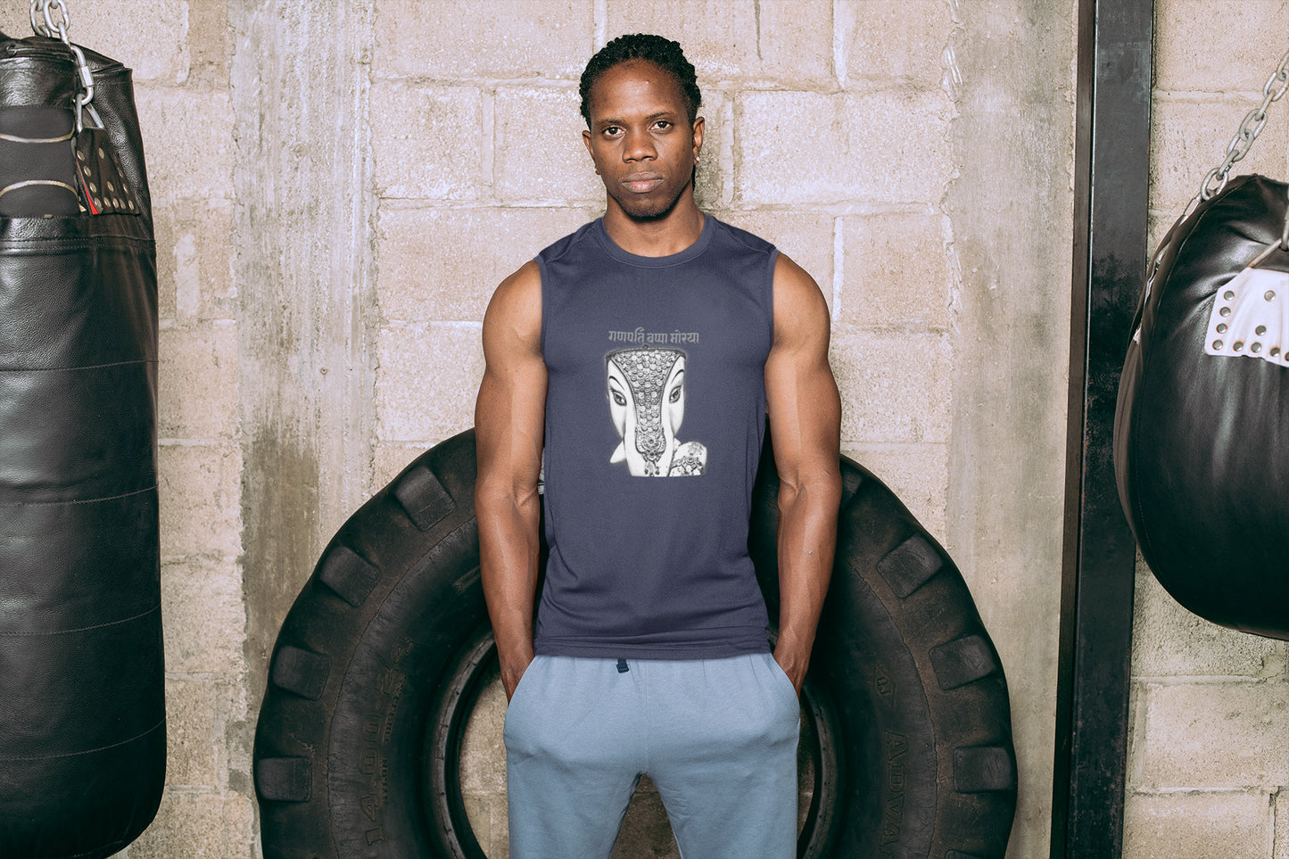 Ganpati Half Pencil Sketch Gym Vest