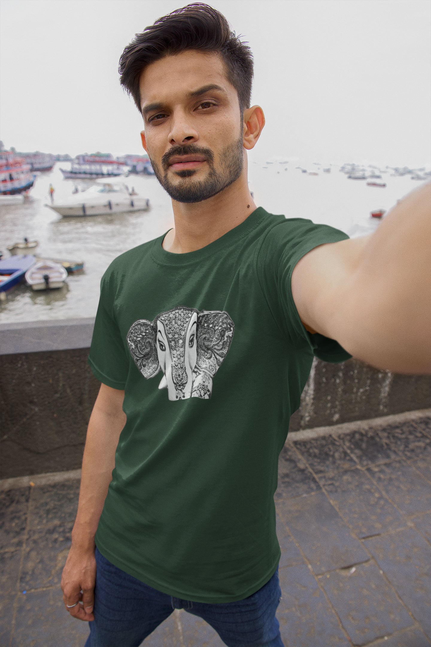 Summer T-shirt for Men(Ganpati Pencil Sketch Full Face)