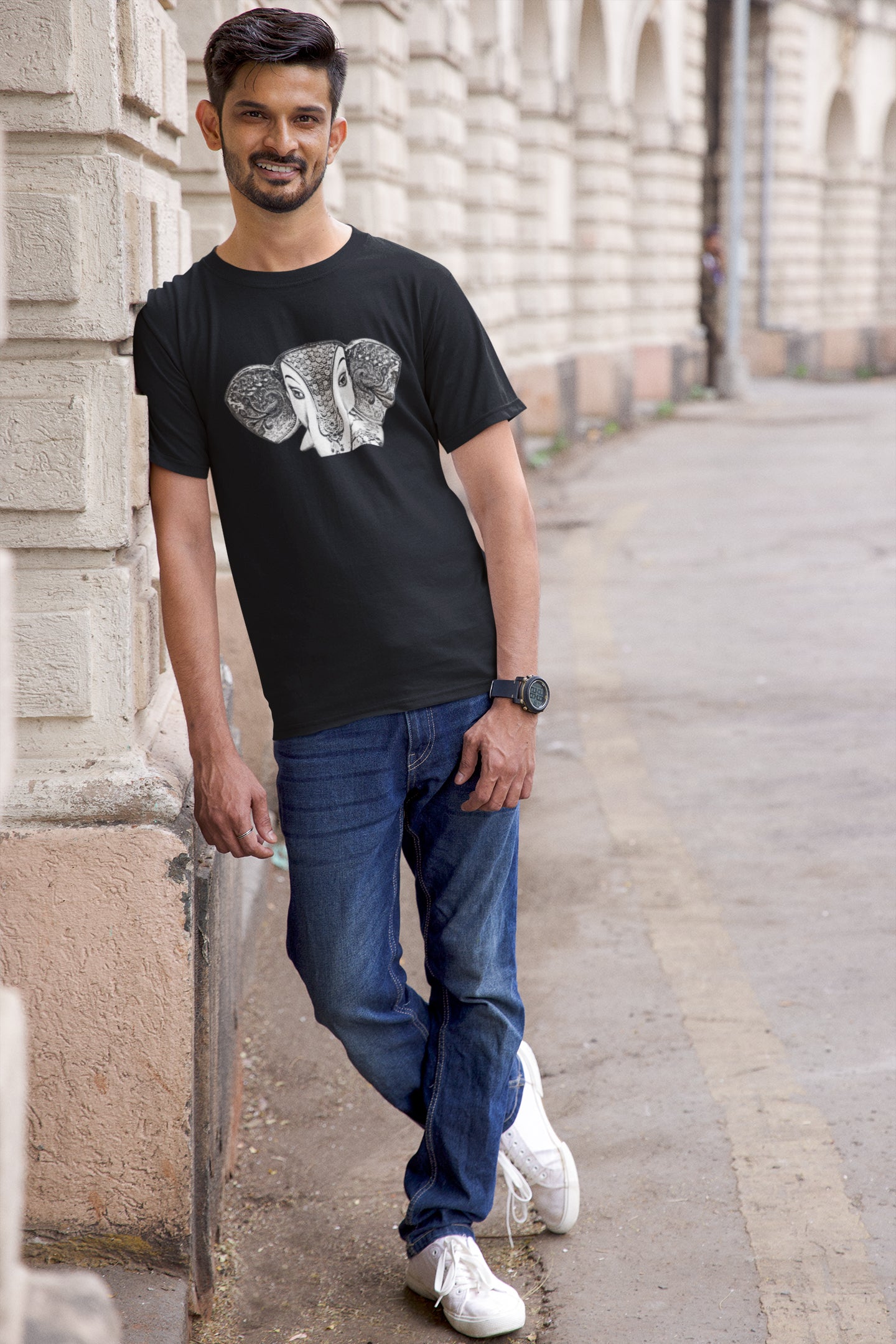 Summer T-shirt for Men(Ganpati Pencil Sketch Full Face)