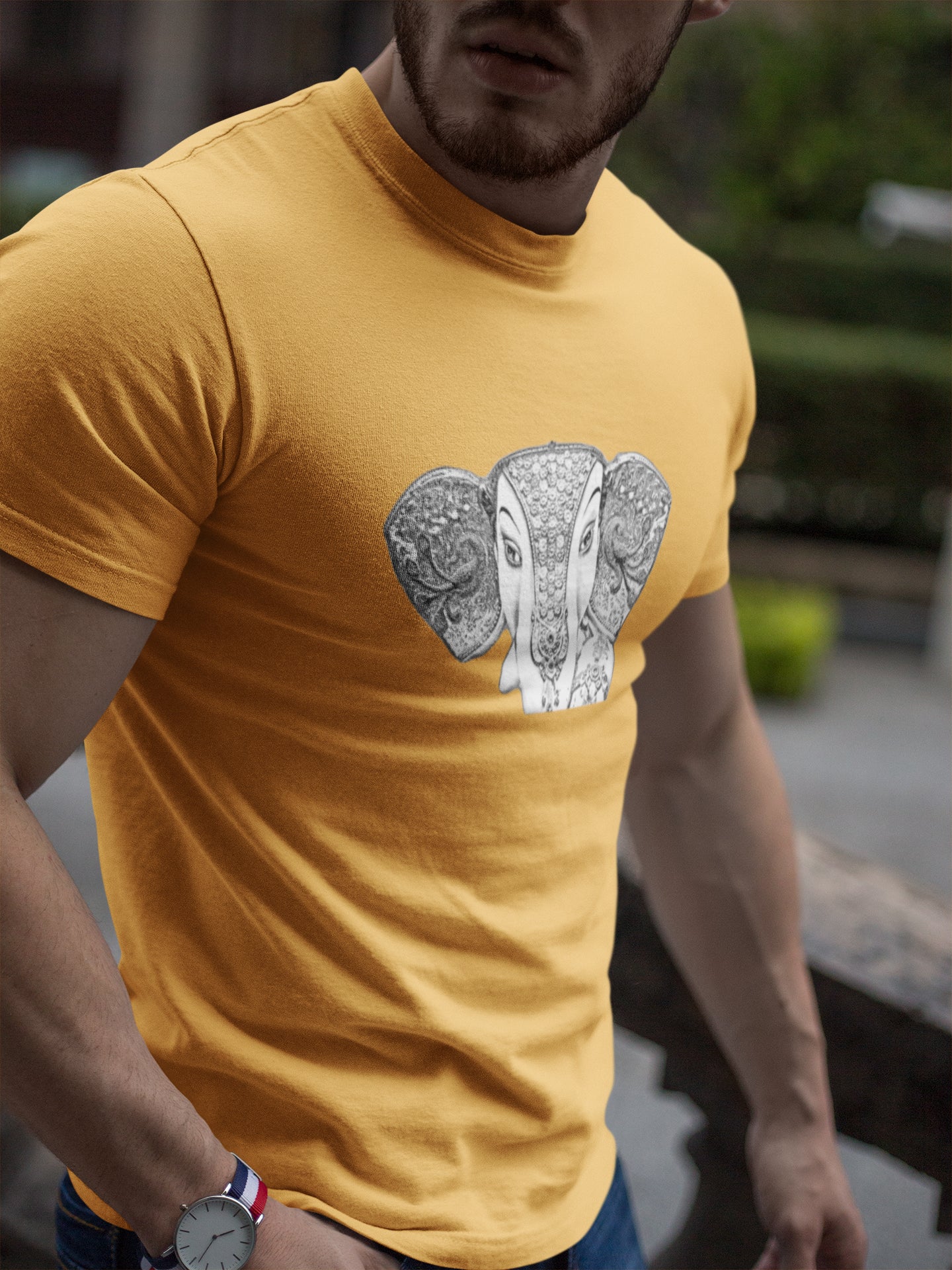 Summer T-shirt for Men(Ganpati Pencil Sketch Full Face)