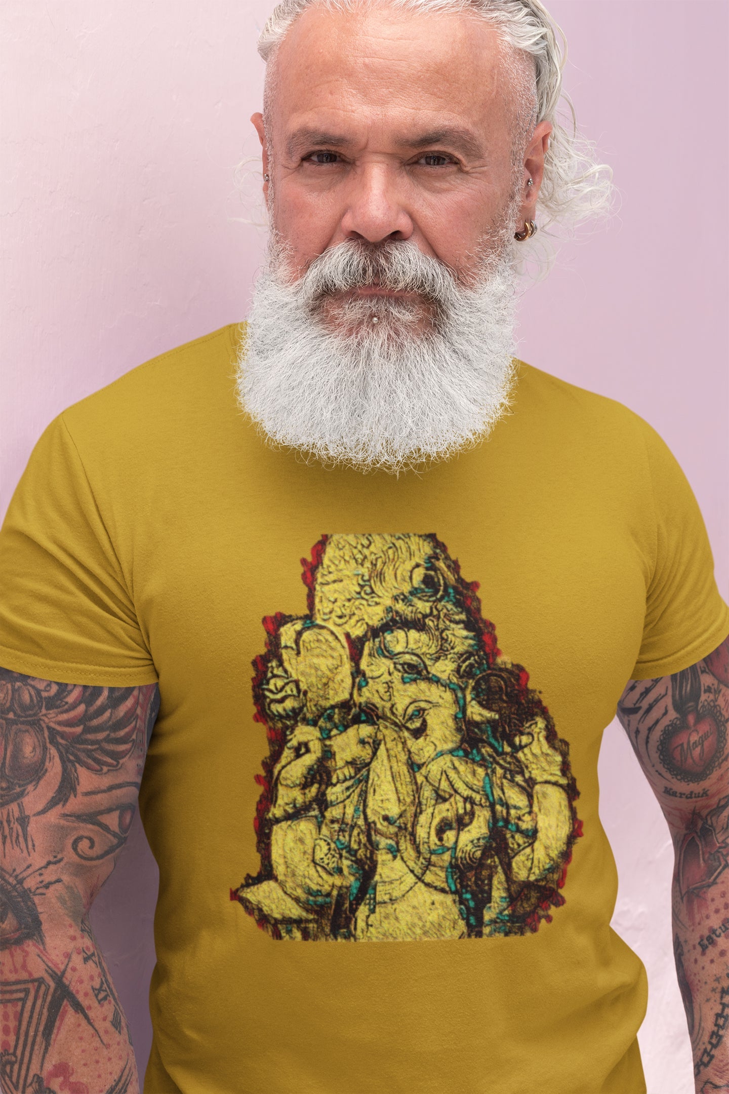 Ganpati Gelbes Fresco Sommer-T-Shirt für Herren