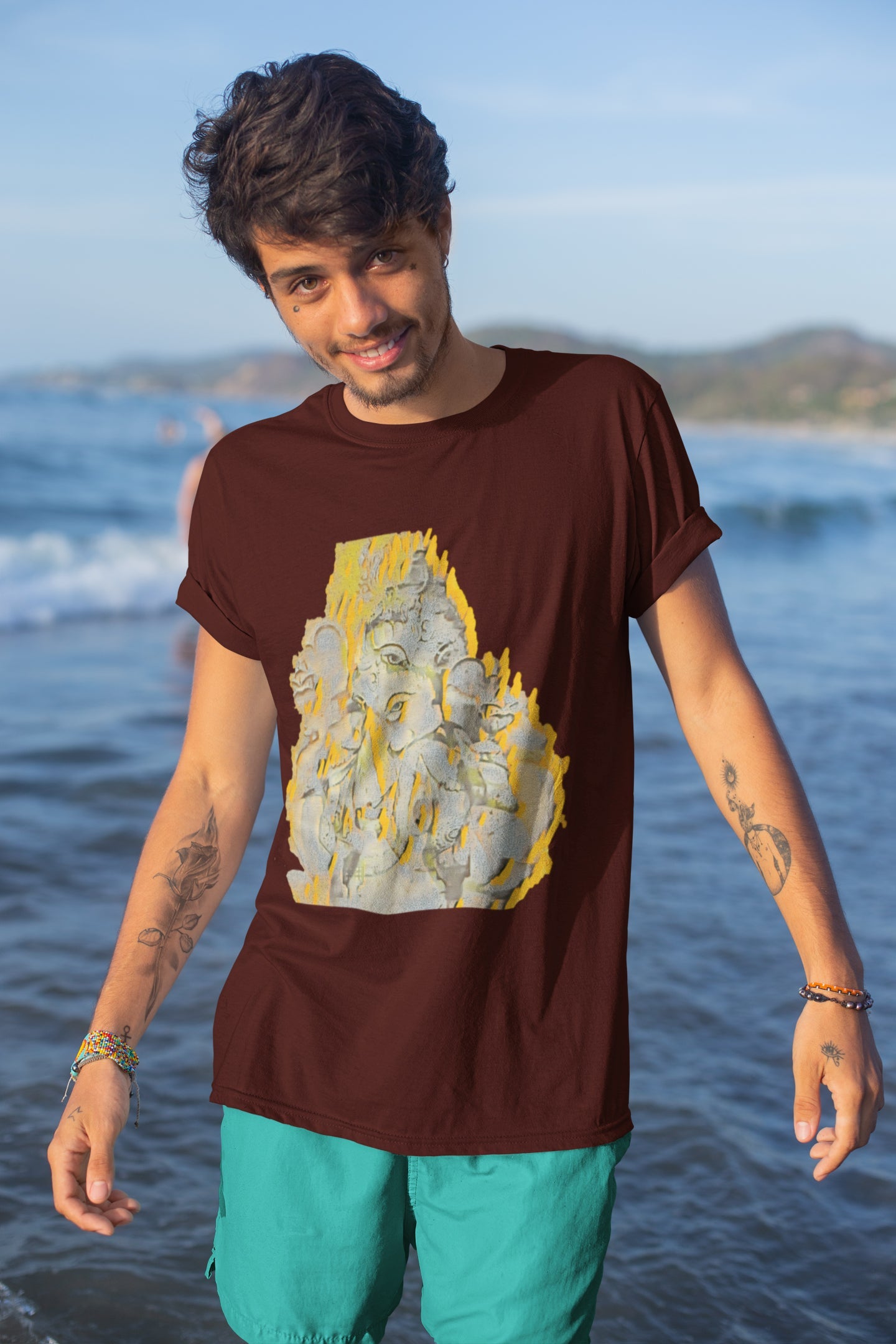 Gelbes Ganpati-Sommer-T-Shirt für Herren