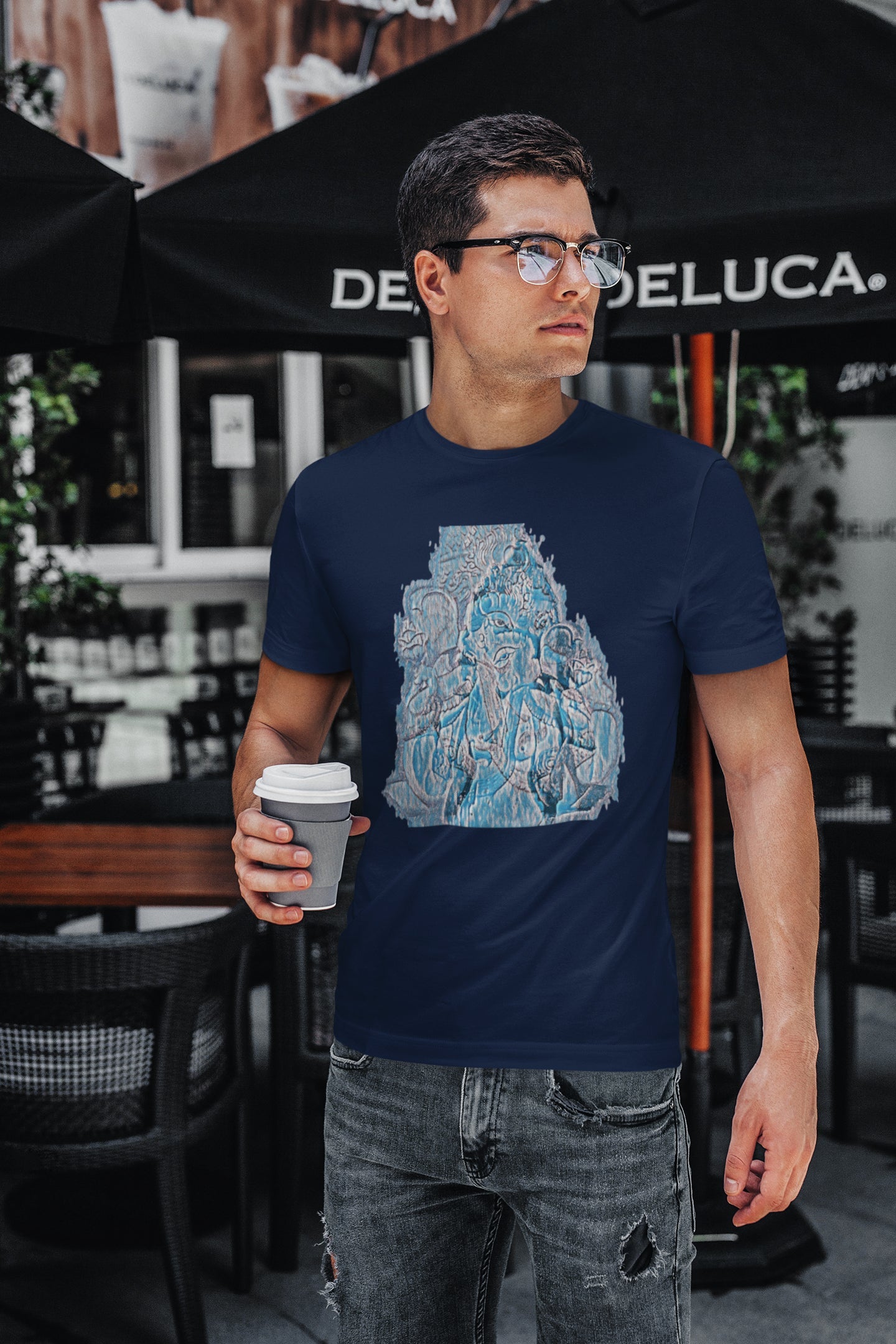 Blaues Ganpati Sommer-T-Shirt für Herren