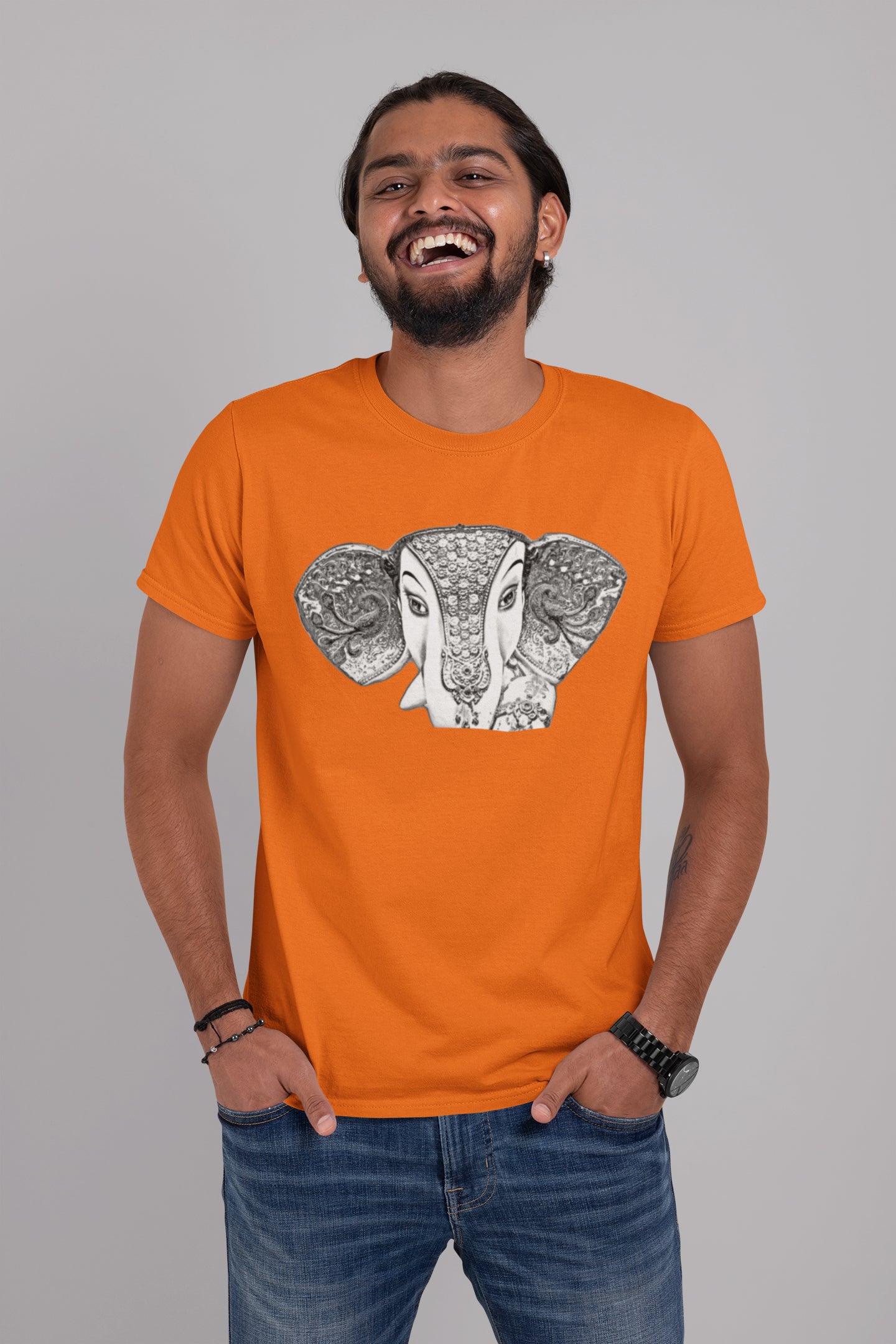 Summer T-shirt for Men(Ganpati Pencil Sketch Full Face)