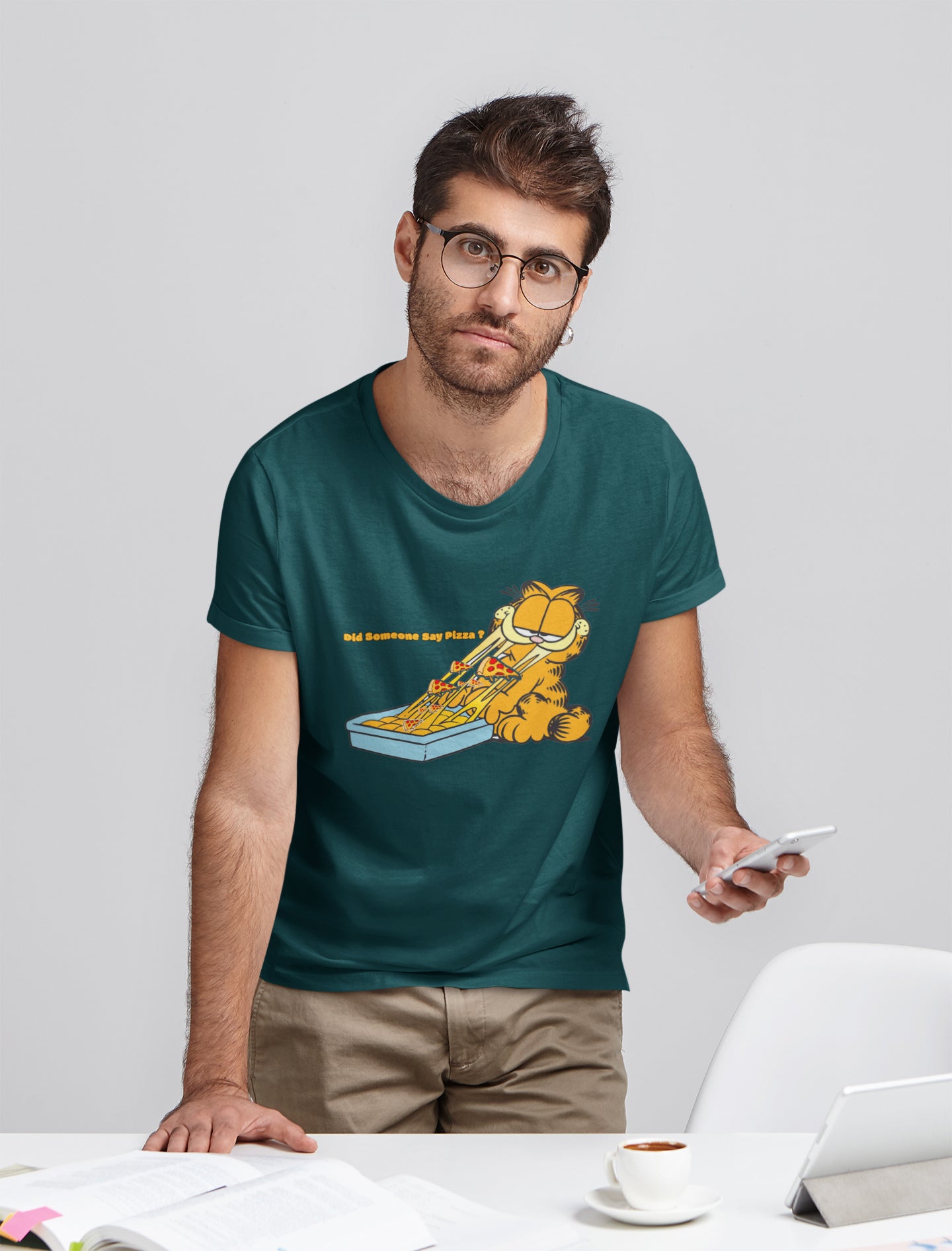 Garfield Did Someone Say Pizza Sommer-T-Shirt für Männer