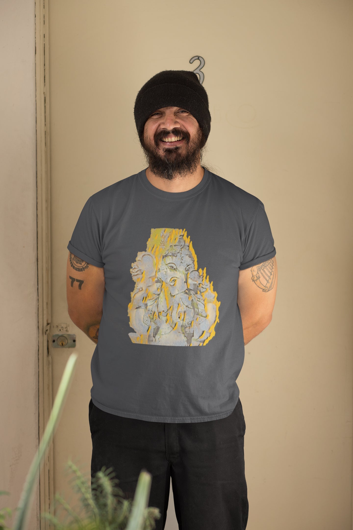 Gelbes Ganpati-Sommer-T-Shirt für Herren