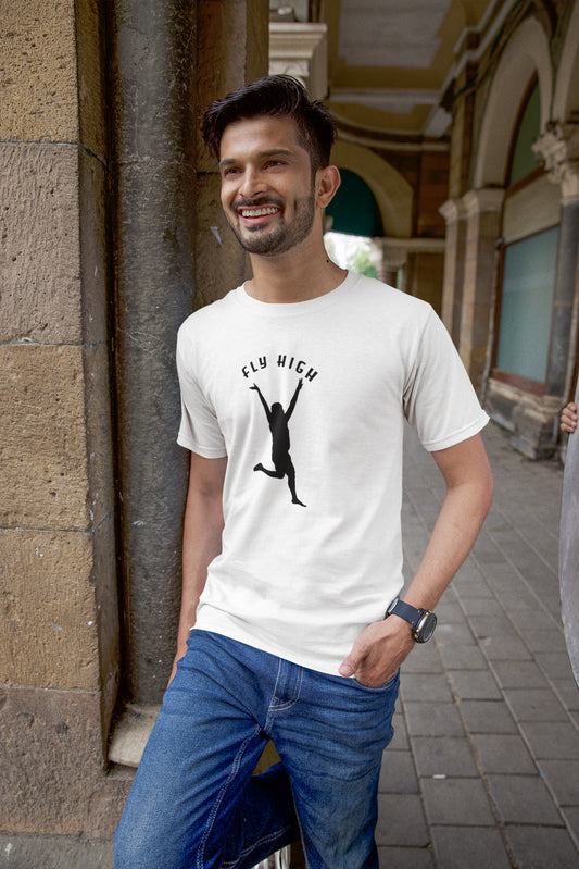 Fly High Schwarz bedrucktes Sommer-T-Shirt für Herren