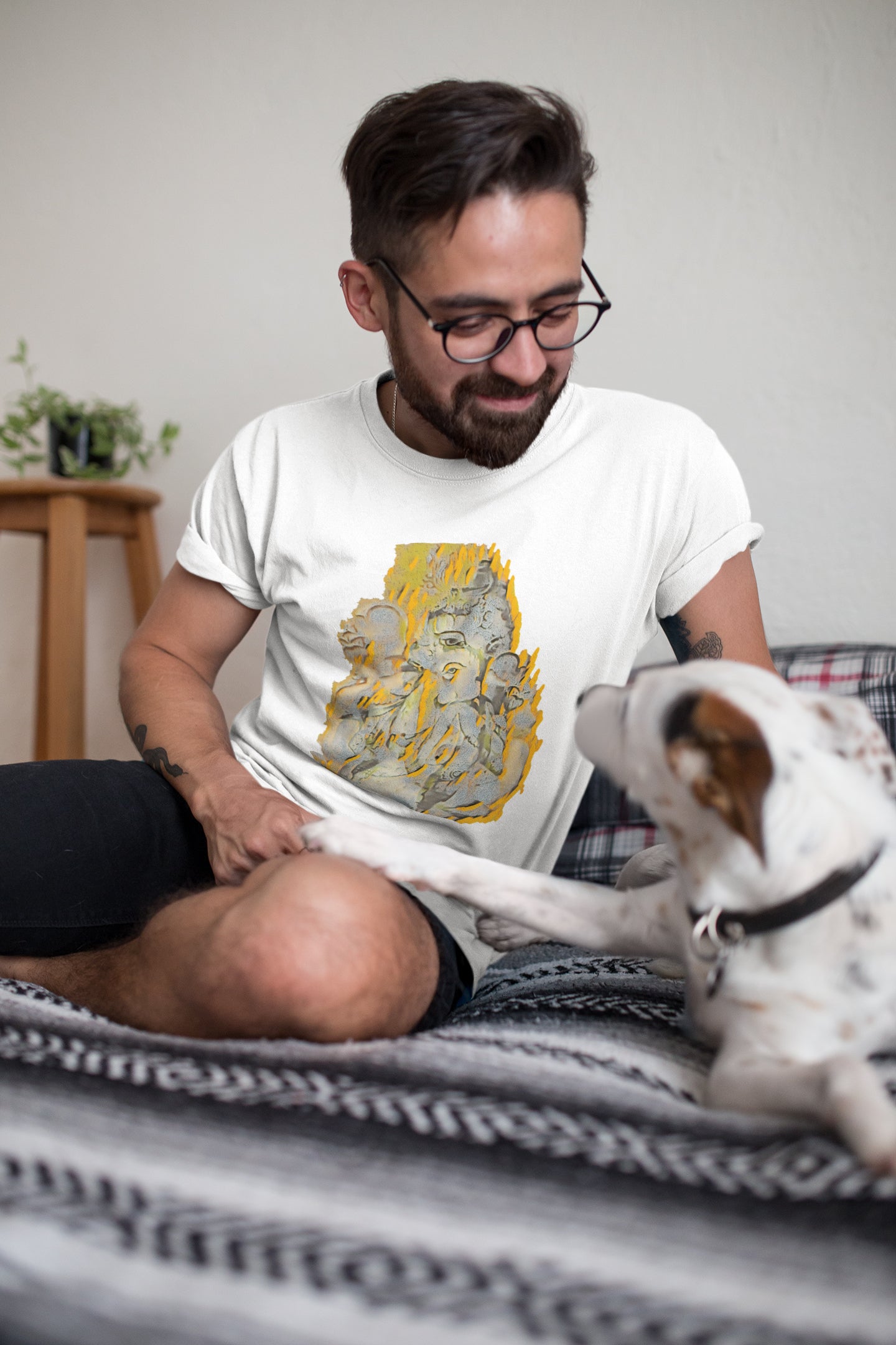 Gelbes Ganpati-Sommer-T-Shirt für Herren