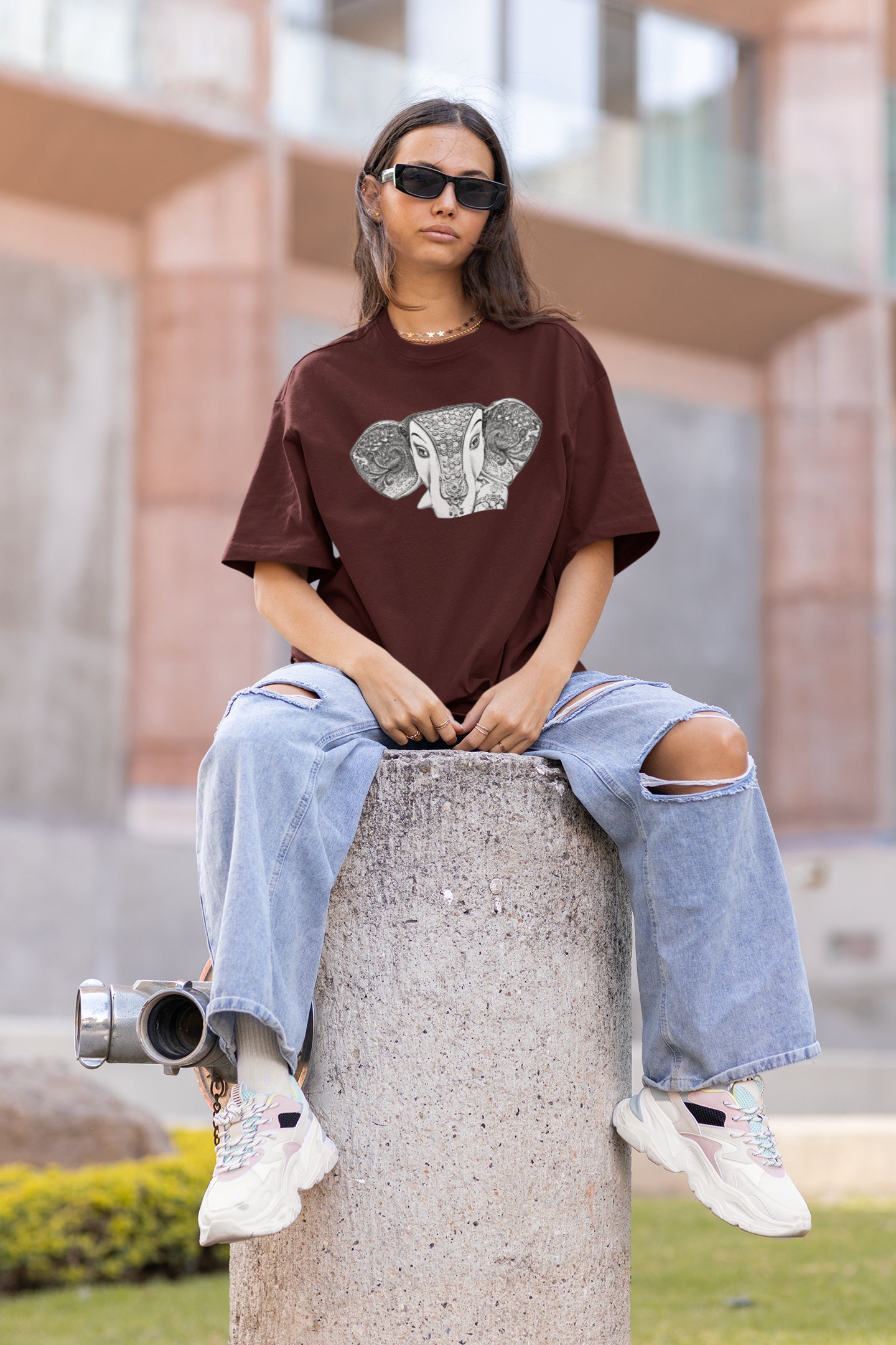 Ganpati Full Face Pencil Sketch Unisex Oversized T-shirt