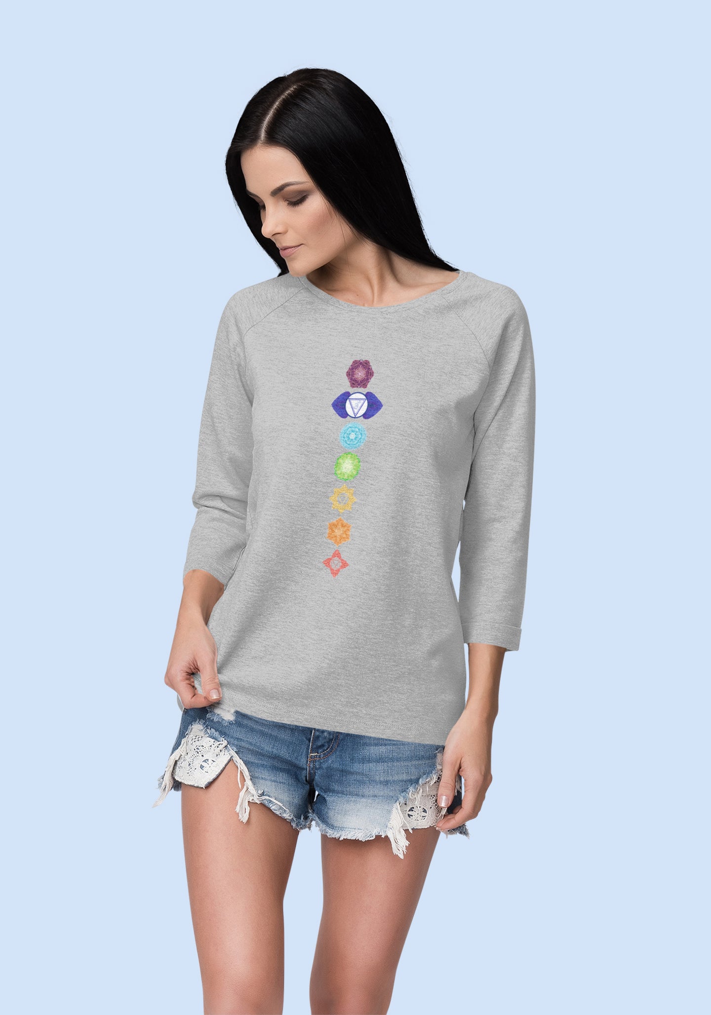 7 Chakras 3/4th Sleeve Cotton T-shirt for Women