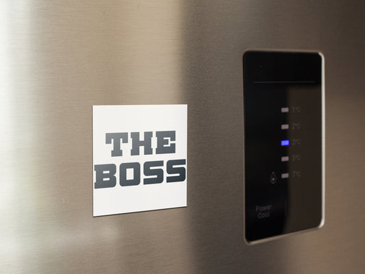 Der quadratische Boss-Kühlschrankmagnet