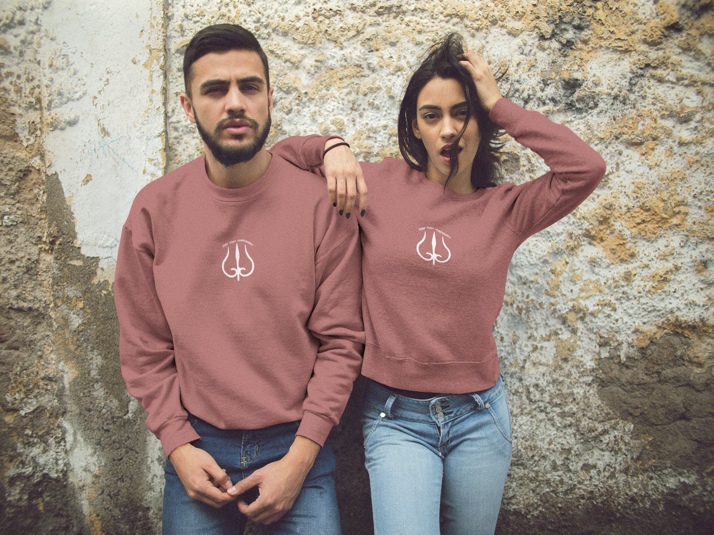 Har Har Mahadev Weißes Trident Unisex Sweatshirt