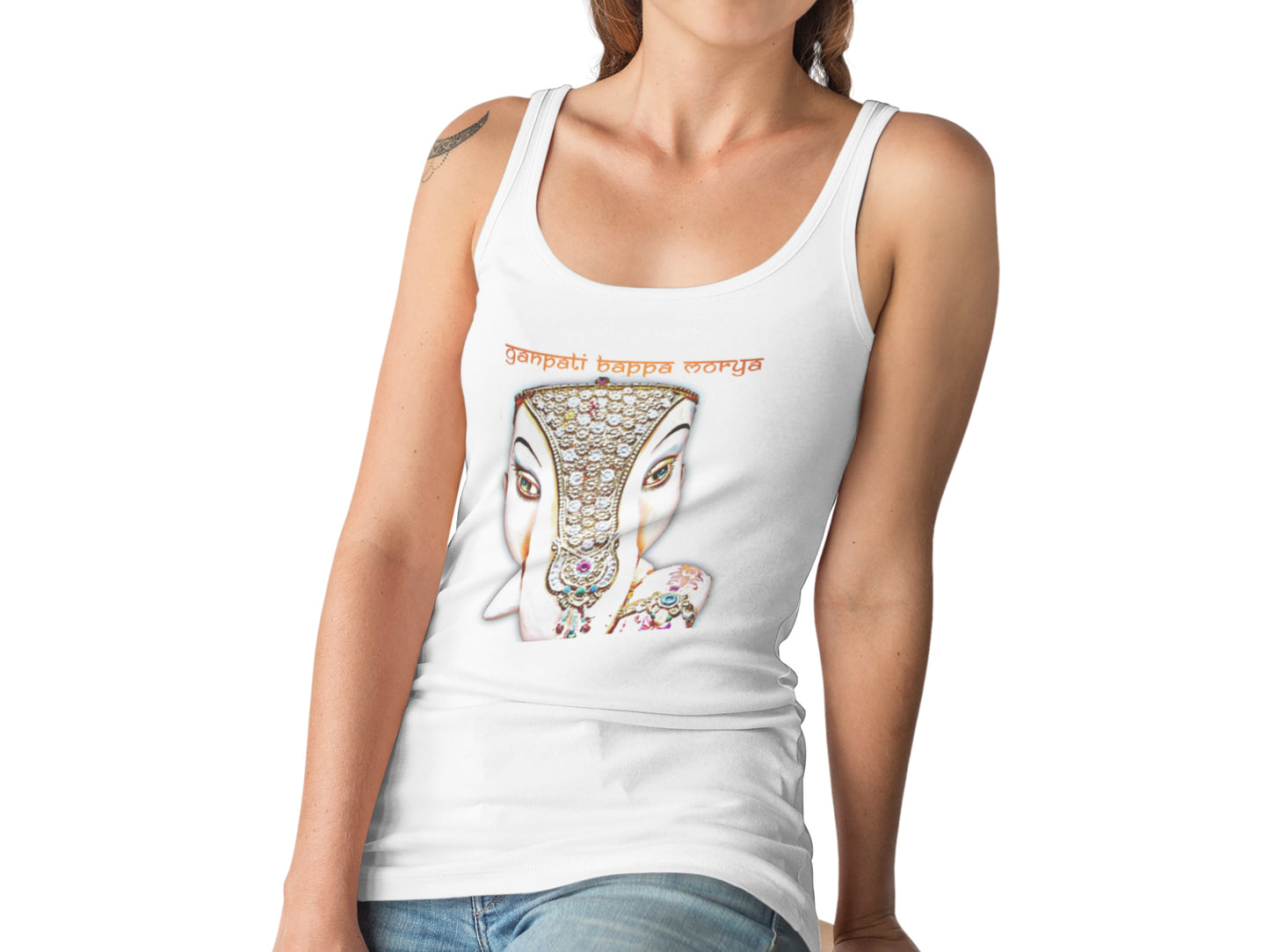 Ganpati Bappa Morya Pencil Colour Tank Top for Ladies