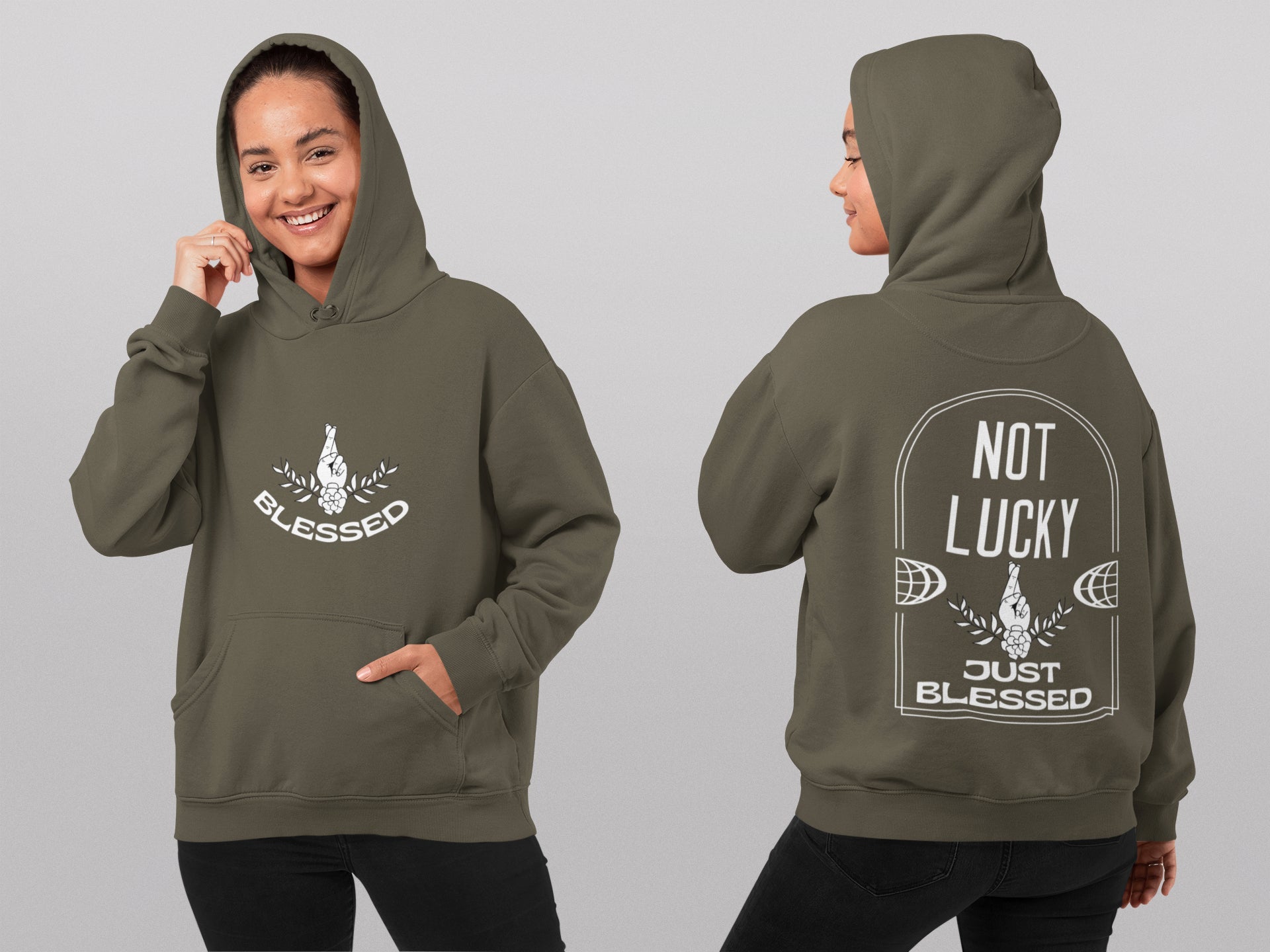 Not Lucky Just Blessed Unisex Hoodie S Olive Green