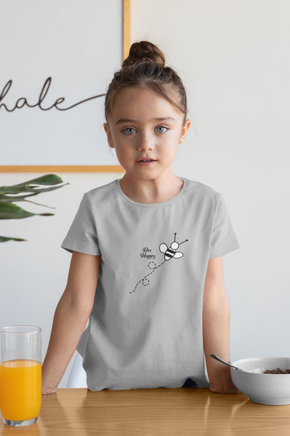 Be Happy White Print Summer T-shirt for Girls