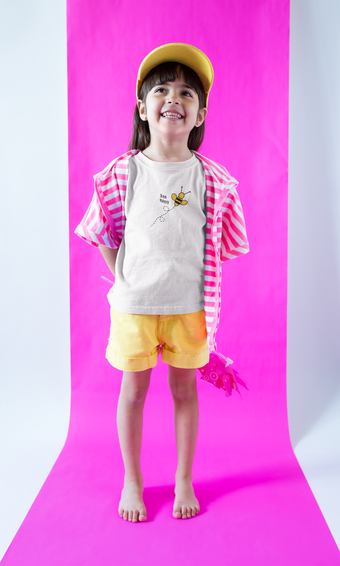 Summer T-shirt for Girls(BE HAPPY YELLOW)